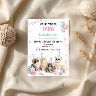 Invitación Fiesta de Cumpleaños de Gatos Adorables Pastel