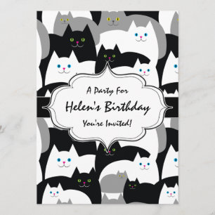 Invitación Fiesta de cumpleaños de gatos blancos y grises
