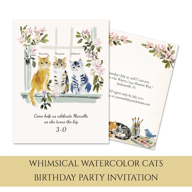 Invitación Fiesta de Cumpleaños de Gatos con Acuarela Caprich (Subido por el creador)
