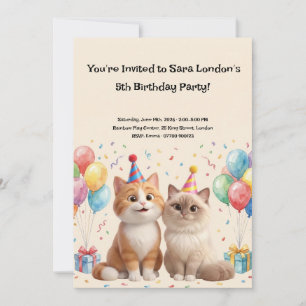 Invitación Fiesta de Cumpleaños de Gatos de Dibujos Animados 