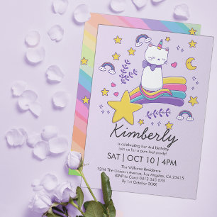 Invitación Fiesta de cumpleaños de gatos de unicornio