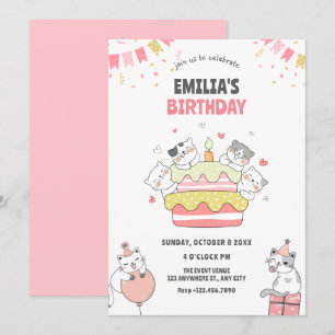 Invitación Fiesta de cumpleaños de gatos lúdicos