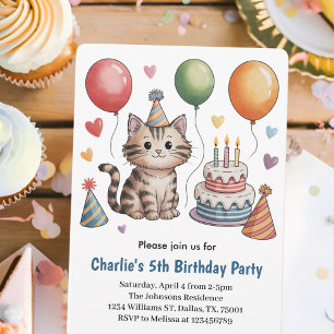 Invitación Fiesta de Cumpleaños de Gatos para Niños Adorables