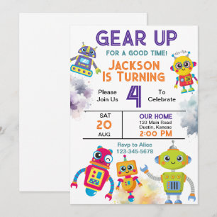 Invitación Fiesta de cumpleaños de Gear Up Robot