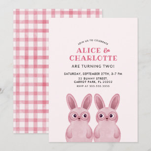 Invitación Fiesta de Cumpleaños de Gemelas Bunny para Bebés N