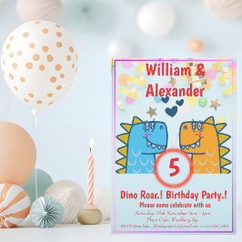 Invitación Fiesta de cumpleaños de gemelos Dino Roar