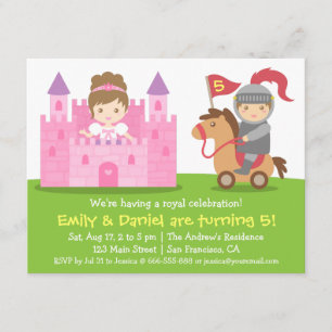 Invitación Fiesta de Cumpleaños de Gemelos Princesa y Caballe