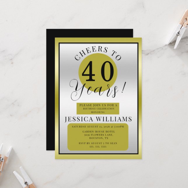 Invitación Fiesta de cumpleaños de género neutral Plata y Oro (Anverso/Reverso In Situ)