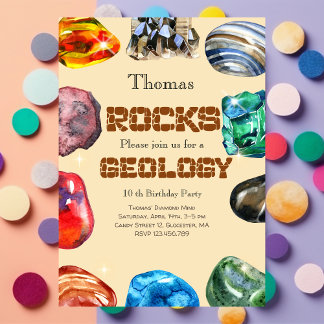 Invitación Fiesta de cumpleaños de geología roca gemela