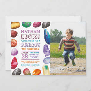 Invitación Fiesta de cumpleaños de geología rocas gemas crist