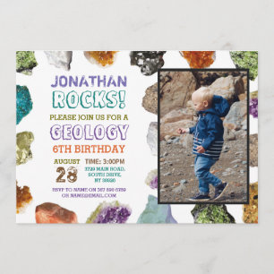 Invitación Fiesta de cumpleaños de geología rocas gemas crist