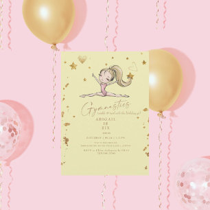 Invitación Fiesta de cumpleaños de gimnasia amarilla Tumble &