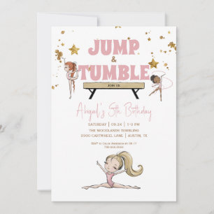 Invitación Fiesta de cumpleaños de gimnasia con saltos y volt