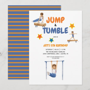 Invitación Fiesta de cumpleaños de gimnasia de salto y volter