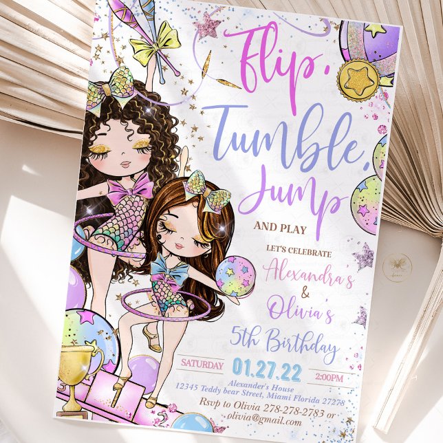 Invitación fiesta de cumpleaños de gimnasia i (Gymnastics birthday party invitation, gymnastics invite, gymnast birthday, pink gymnastics party, ed)
