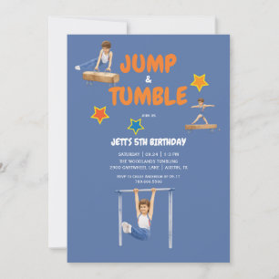 Invitación Fiesta de cumpleaños de Gimnasia Niño Azul y Naran