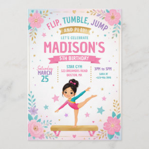 Invitación Fiesta de cumpleaños de gimnasia para niñas