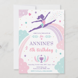 Invitación Fiesta de cumpleaños de gimnasia personalizada