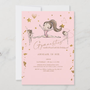Invitación Fiesta de cumpleaños de gimnasia rosa Tumble & Twi