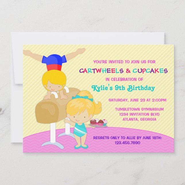 Invitación Fiesta de Cumpleaños de Gimnasia Volteretas y Cupc (Anverso)