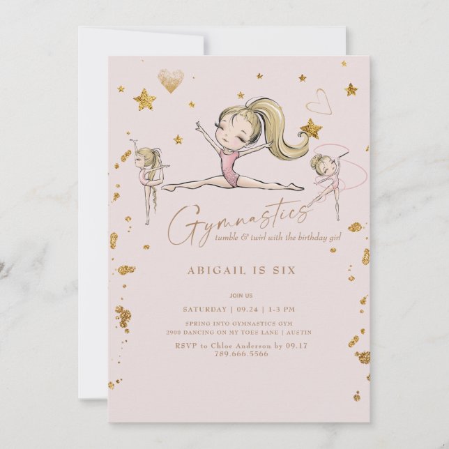 Invitación Fiesta de cumpleaños de gimnasia Vuelca y Gira Rub (Anverso)