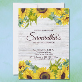 Invitación Fiesta de cumpleaños de girasoles acuarela rústica