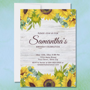 Invitación Fiesta de cumpleaños de girasoles acuarela rústica