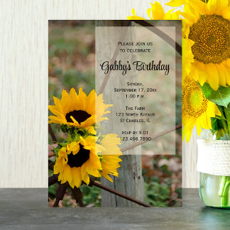 Invitación Fiesta de cumpleaños de girasoles rusos y ruedas d