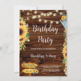 Invitación Fiesta de Cumpleaños de Girasoles Rústicos de Camp