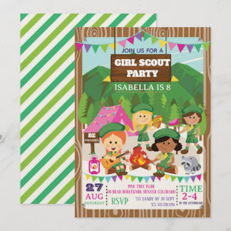 Invitación Fiesta de cumpleaños de Girl Scouts acampando