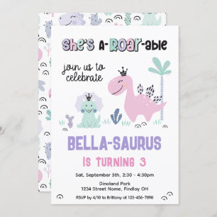 Invitación Fiesta de cumpleaños de Girly Dinosaur A-Roar