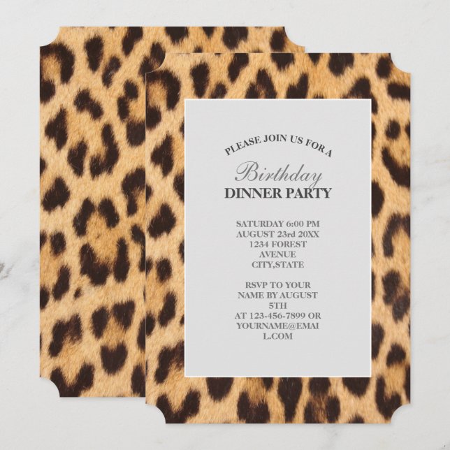 Invitación fiesta de cumpleaños de girly moda leopard print s (Anverso / Reverso)