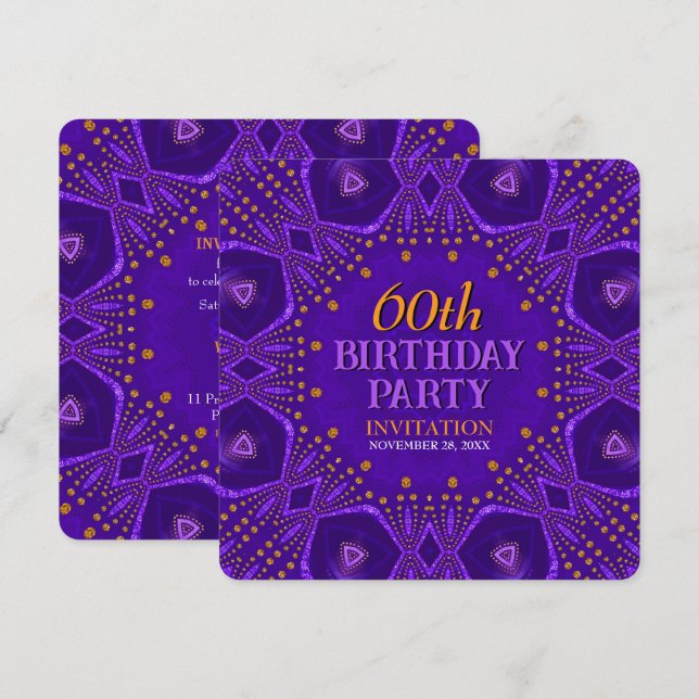 Invitación Fiesta de cumpleaños de Glam Bohemias de Oro Púrpu (Anverso / Reverso)