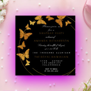 Invitación Fiesta de cumpleaños de Glam Vip, mariposa de Reli