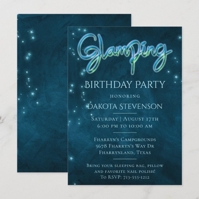 Invitación Fiesta de cumpleaños de Glamour | Estrella Verde a (Anverso / Reverso)
