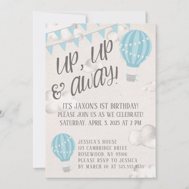 Invitación Fiesta de cumpleaños de globos aerostáticos de arr (Anverso)