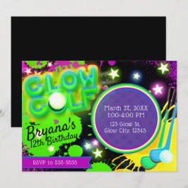Invitación Fiesta de Cumpleaños de Glow Golf Estrellas Brilla