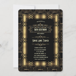Invitación Fiesta de cumpleaños de Gold Black Art Deco Gatsby