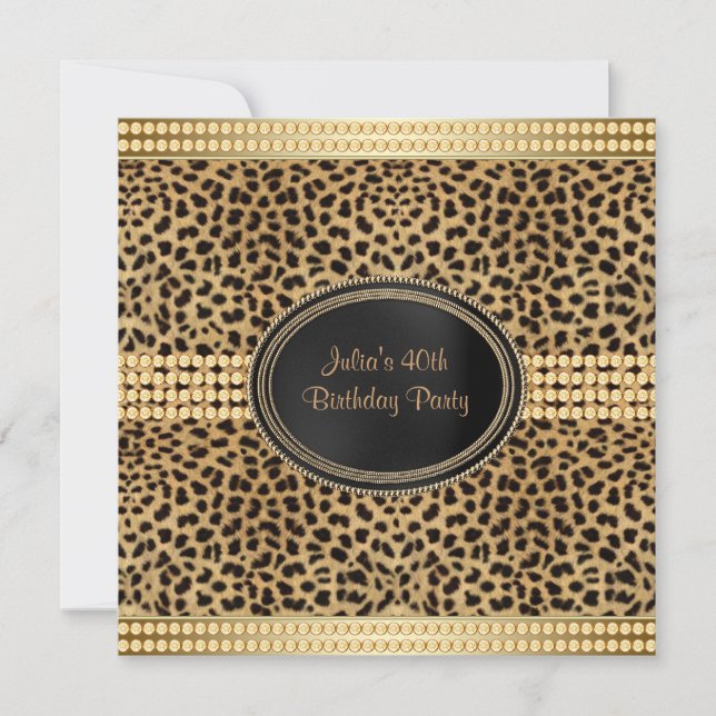 Invitación Fiesta de cumpleaños de Gold Leopard (Anverso)