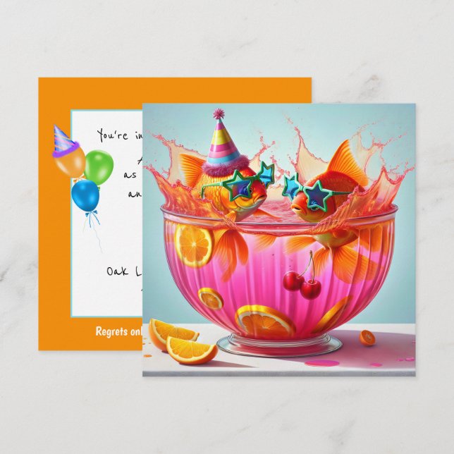 Invitación Fiesta de cumpleaños de Goldfish (Anverso / Reverso)
