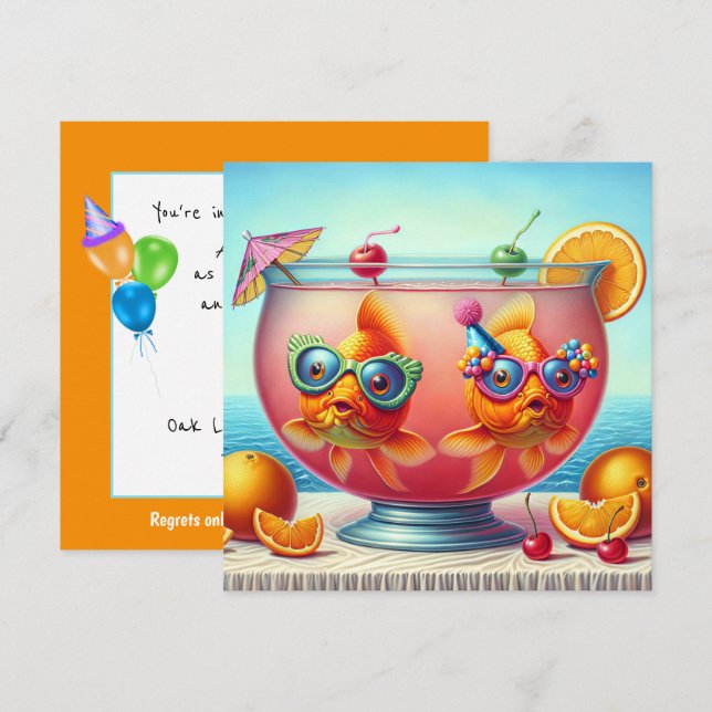 Invitación Fiesta de cumpleaños de Goldfish (Anverso / Reverso)