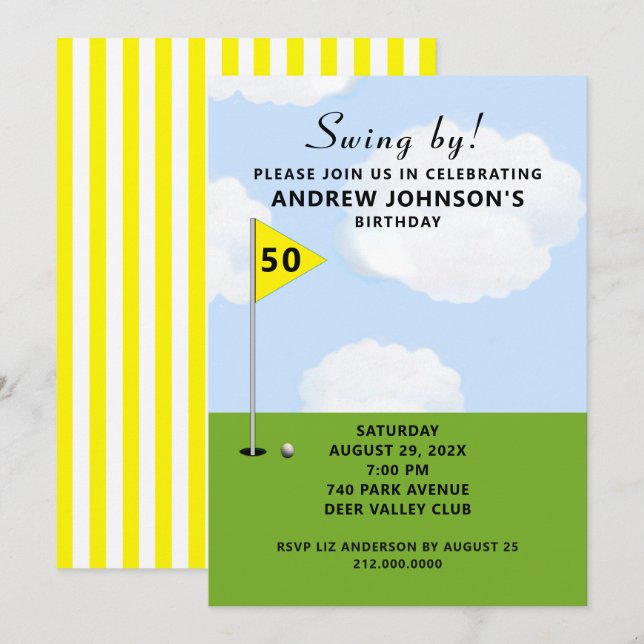 Invitación Fiesta de cumpleaños de golf (Anverso / Reverso)
