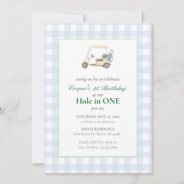 Invitación Fiesta de cumpleaños de golf (Anverso)