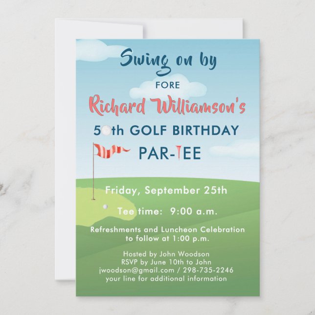 INVITACIÓN FIESTA DE CUMPLEAÑOS DE GOLF 50 CON TEE TIME (Anverso)