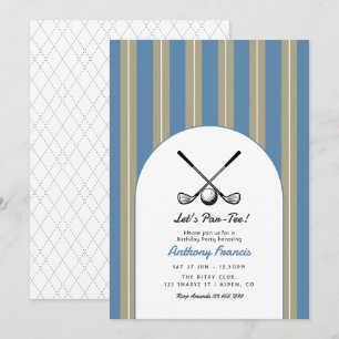 Invitación Fiesta de cumpleaños de golf azul polvoriento, pie