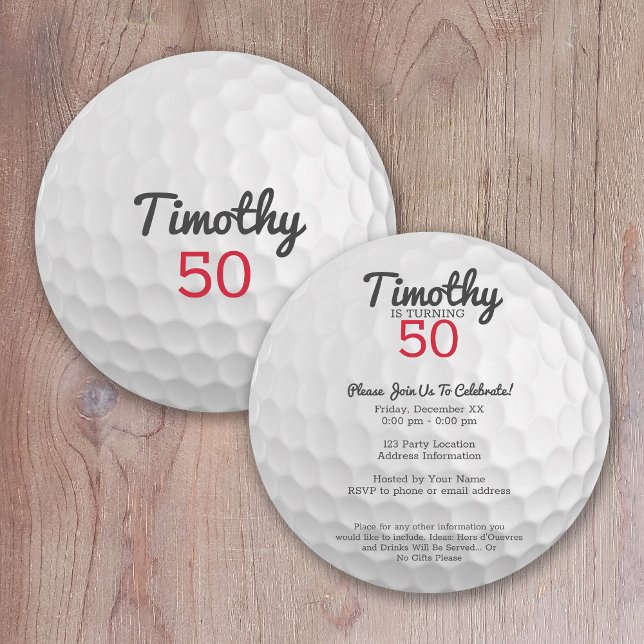 Invitación Fiesta de cumpleaños de Golf Ball - 50 o otro año (A golf ball birthday party invitation.)