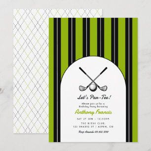 Invitación Fiesta de cumpleaños de golf Black, White y Matcha
