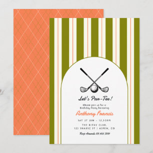 Invitación Fiesta de cumpleaños de golf con oliva, marfil y c