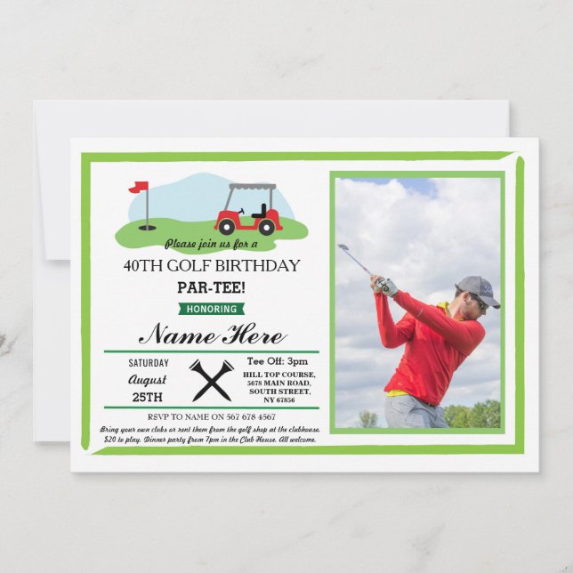 Invitación Fiesta de cumpleaños de golf Cualquier edad 40.º 5 (Anverso)