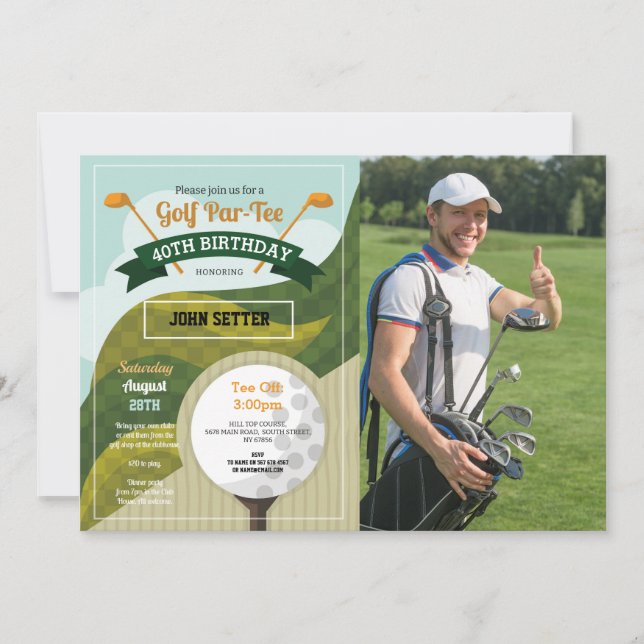 Invitación Fiesta de Cumpleaños de Golf Cualquier Edad Foto D (Anverso)
